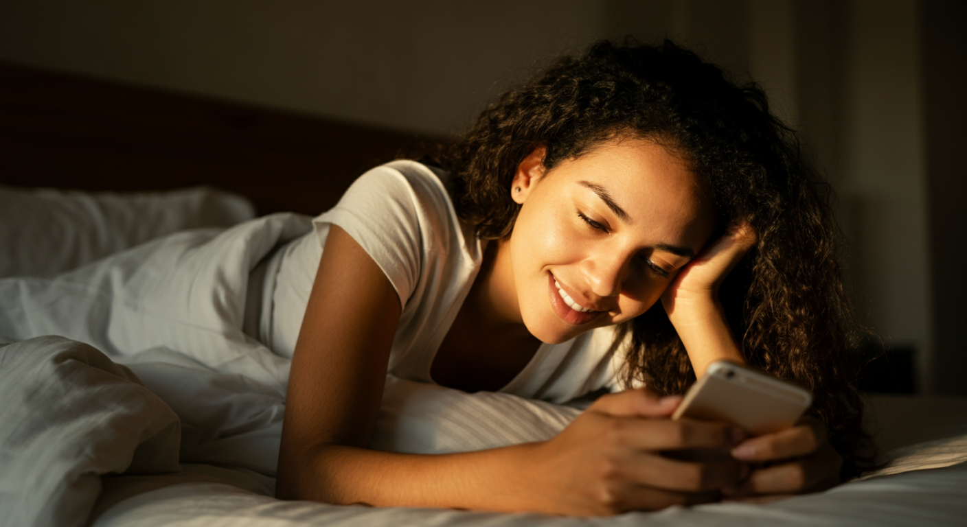 mujer sonriendo al celular